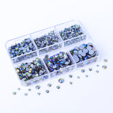 Mixed Sizes 6 Grid Box Olive Green AB Glass HotFix Rhinestones For Clothing DIY